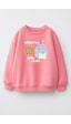 Monila Kız Çocuk 3 İplik Kumaş Pamuklu Kurabiye Baskılı Sweatshirt Pembe