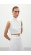 Sateen Çıt Çıt Detaylı Crop Bluz - Ekru-134919 Ekru
