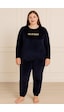 Pemilo Kadın Büyük Beden 13212 Kadife Pijama Takımı Lacivert Lacivert