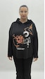 Büyük Beden Kapüşonlu Taşlı Uzun Kol Oversize Kadın Sweatshirt Siyah