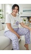 Siyah İnci Desenli Pamuklu Büyük Beden Battal Boy Örme Pijama Takım 26113833 Ekru