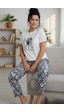 Siyah İnci Desenli Pamuklu Büyük Beden Battal Boy Örme Pijama Takım 26113849 Ekru