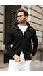 Madmext Siyah Çift Fermuarlı Slim Fit Çizgili Erkek Triko Hırka E7522