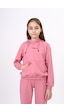 Toontoy Kız Çocuk Oversize Kapüşonlu Cepli Düşük Omuz Baskılı Sweatshirt - 2 İplik Gülkurusu