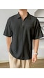 Genius Store Erkek Oversize Polo Yaka Waffle T-shirt Poloyaka-fermuarlı Füme