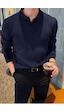 Cool Tarz Erkek Polo Yaka Triko Kazak Slim Fit Fitilli Lacivert