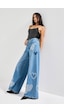 it's basic Kadın Kot Rengi 2s54 Parlak Taşlı Kalp Detaylı Bol Kesim Tasarım Denim Jean Mavi