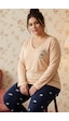 Siyah İnci Desenli Nakışlı Büyük Beden Battal Boy Viskon Örme Pijama Takım 26224834 Ten