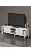 Tv Sehpası 160 Cm Modern Çok Amaçlı Dolaplı Raflı Televizyon Ünitesi Linya Gümüş Beyaz