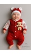Babyden's Teddy Bear Temalı Yenidoğan Fitilli Tulum Takımı Ayıcıklı Kız Bebek Tulum Şapka Set %100 Pamuk Bordo