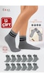 Kral Socks Erkek Kadın 12 Çift Çizgili Kolej Tenis Çorabı Pamuklu Terletmez Çorap Gri