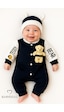 Babyden's Teddy Bear Temalı Yenidoğan Fitilli Tulum Takımı Ayıcıklı Erkek Bebek Tulum Şapka Set %100pamuk Lacivert