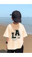 Uyguntarz Unisex Çocuk Los Angles Baskılı Pamuklu Tshirt Bej