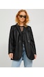 Jack&jones Jjxx Oversize Uzun Kol Deri Kadın Ceket - Minimalist Tarz Siyah