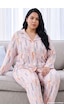 Siyah İnci Pembe Desenli Termal Kumaşlı Ultra Soft Yumuşak Büyük Beden Battal Boy Düğmeli Örme Pijama Takımı 26226536