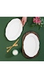 Porsima 4451 Yonca Porselen Platin Fileli Kayık Tabak Seti - Oval Kahvaltılık Sunumluk Seti 30cm Beyaz