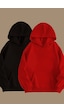 Blackjack Giyim Unisex Gri Siyah 2'li Kapüşonlu Oversize Sweatshirt Hoodie Siyah-kırmızı