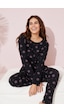 Siyah İnci Pamuklu Pijama Takımı 7763 Siyah Pembe Çiçek