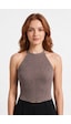 Cottonhıll Premium - Tide Collection Vizon Halter Yaka Boyundan Bağlamalı Bürümcük Dokulu Kadın Crop Bluz VİZON