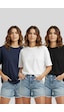 Soft&Basic Kadın 3'lü %100 Organik Pamuk Oversize Fit Basic Yuvarlak Yaka T-shirt Siyah - Beyaz - Lacivert Soft&Basic Kadın 3'lü %100 Organik Pamuk Oversize Fit Basic Yuvarlak Yaka T-shirt Siyah - Beyaz - Lacivert