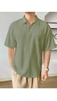 Genius Store Erkek Oversize Polo Yaka Waffle T-shirt Poloyaka-fermuarlı Haki