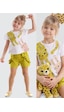Muzip Kediler Fırfırlı Kız Çocuk Yazlık T-shirt Şort Takım
