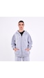 MMetalic Gri Kanguru Cepli Kapüşonlu Fermuarlı Oversize Kadın Sweatshirt Gri
