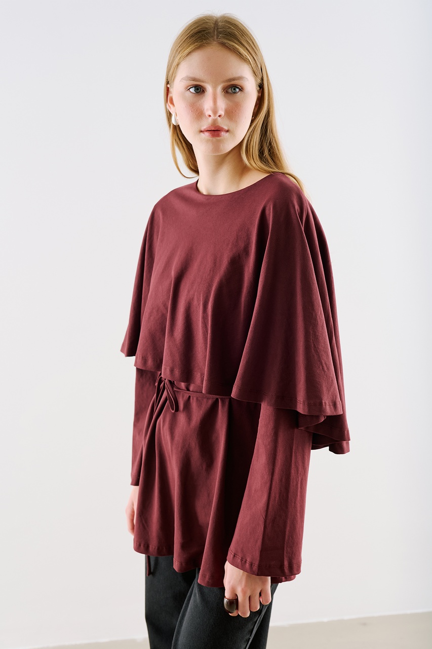 Manuka Pelerin Tarz Kemerli Tunik Bordo Aw26tnk00003-26