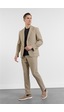 İmza Bej Mono Yaka 6 Drop Slim Fit Esnek Takım Elbise 1001260157 Koyu Bej