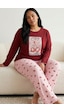 Siyah İnci Pamuklu Likralı Büyük Beden Battal Boy Örme Pijama Takım 26240895 Bordo