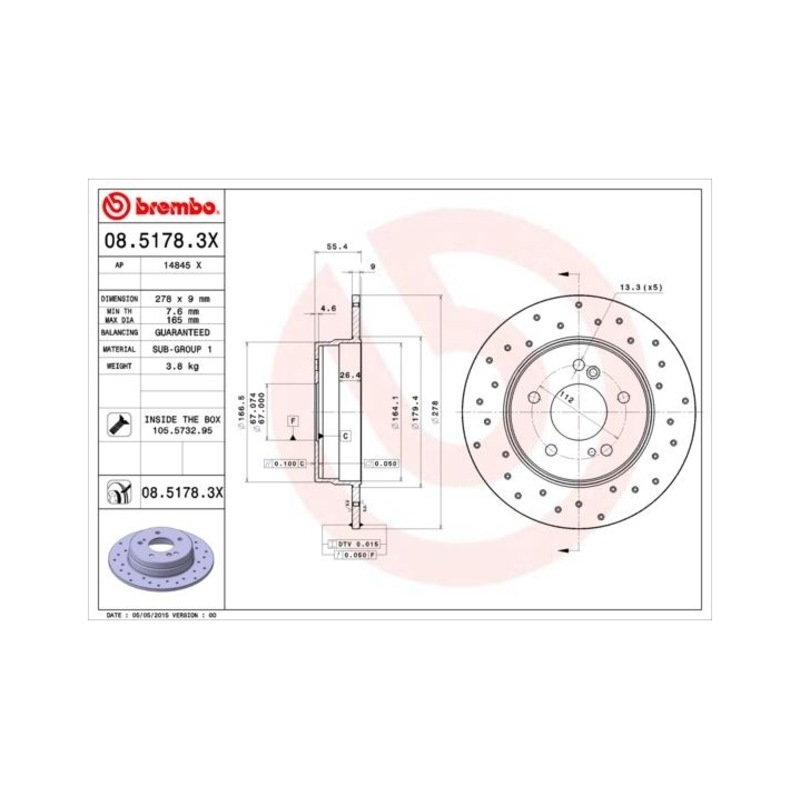 Bre Fren Dıskı Mercedes W210 Arka W203 Mr00-bre-08.5178.3x -1