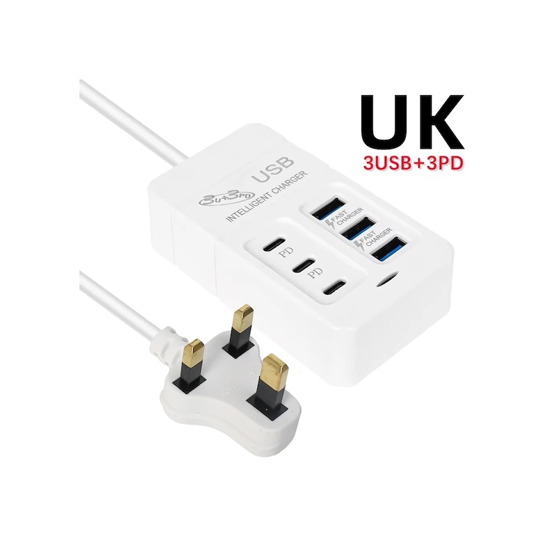6 Port Çok Bağlantı Noktalı Usb Şarj Cihazı 35 W Pd Tip-c Cep Telefonu Hızlı Uk Plug - 3usb 3pd -1