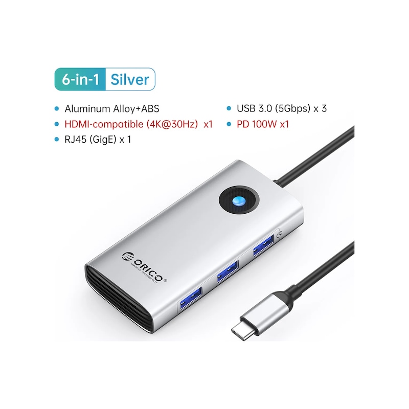 Orıco Yerleştirme İstasyonu Tipi C Hub 4k60hz İçin Hdmi-uyumlu Usb 3.0 Adaptörü Sv 6in1 30hz Rj45 Amerika Birleşik Devletleri -1