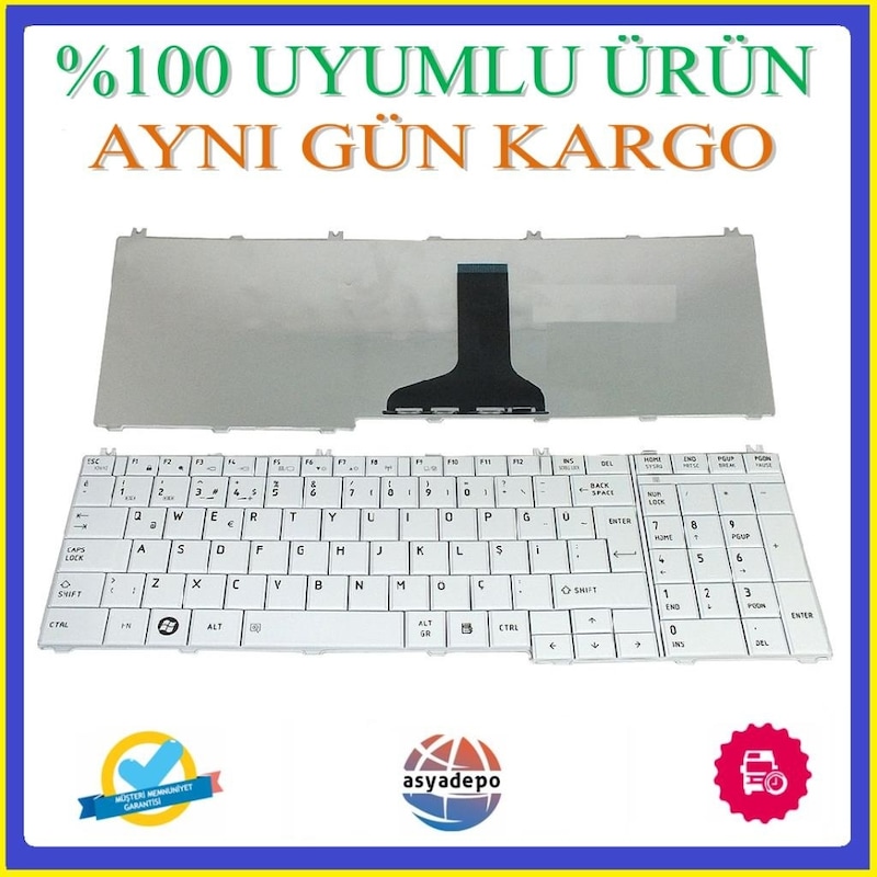 Asya.depo Toshiba Uyumlu Satellite C670-132 Klavye Beyaz Tr -1
