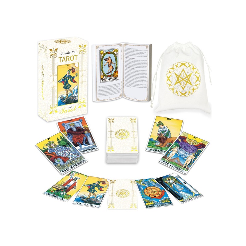 Rehber Kitaplı Tarot Kartları Destesi- Yeni Başlayanlar Ve Uzman Okuyucular İçin Tarot Kartları- Beyaz-altın Tarot Boyutu 13-4 X 6 X 5-4 Cm -1