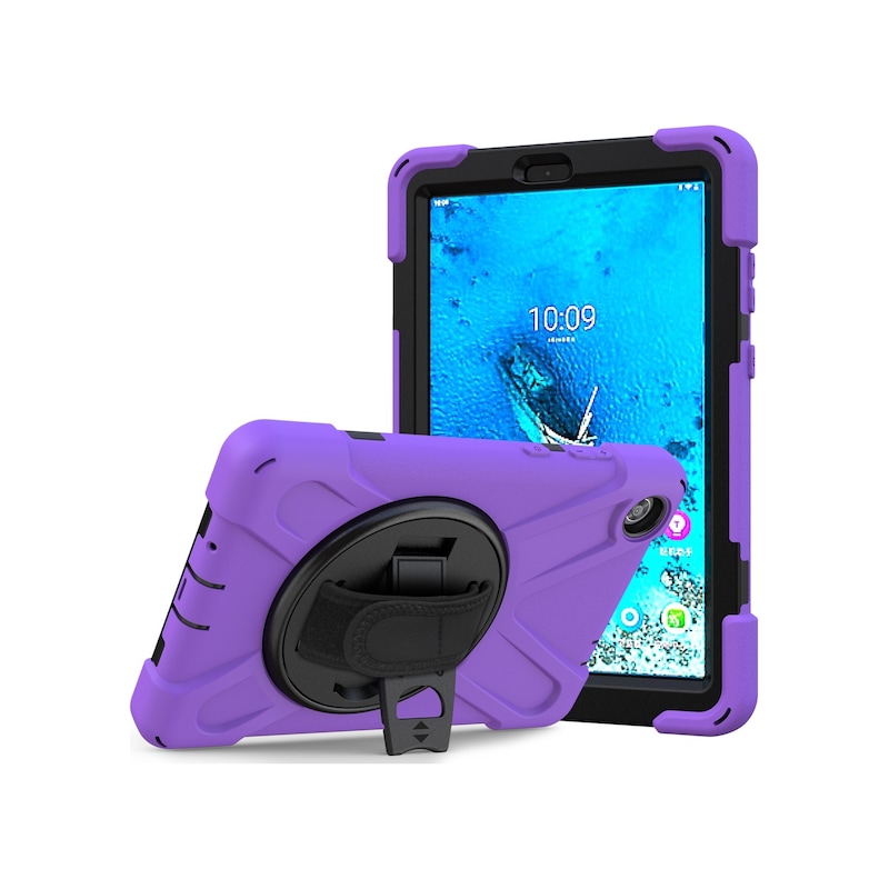 "Butu Lenovo Uyumlu Tab M8 8"" Tb-8505f/8505x 2019 Kalem Yuvası El Bandı 360 Dönebilen Pc + Silikon Kickstand Tablet Kılıfı Mor" -1