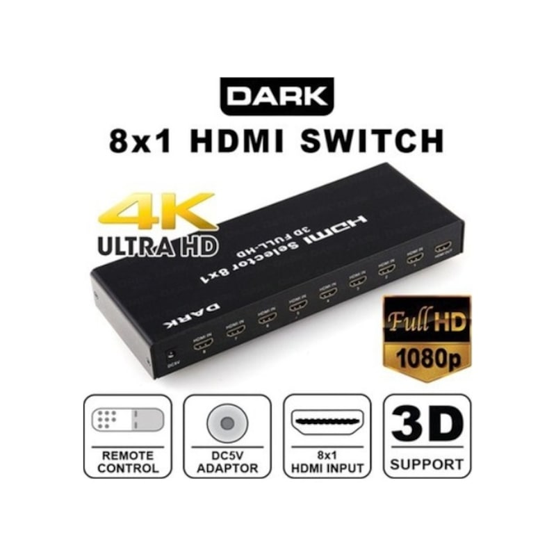 Dark 8 Giriş 1 Çıkış Kumandalı Hdmı -1