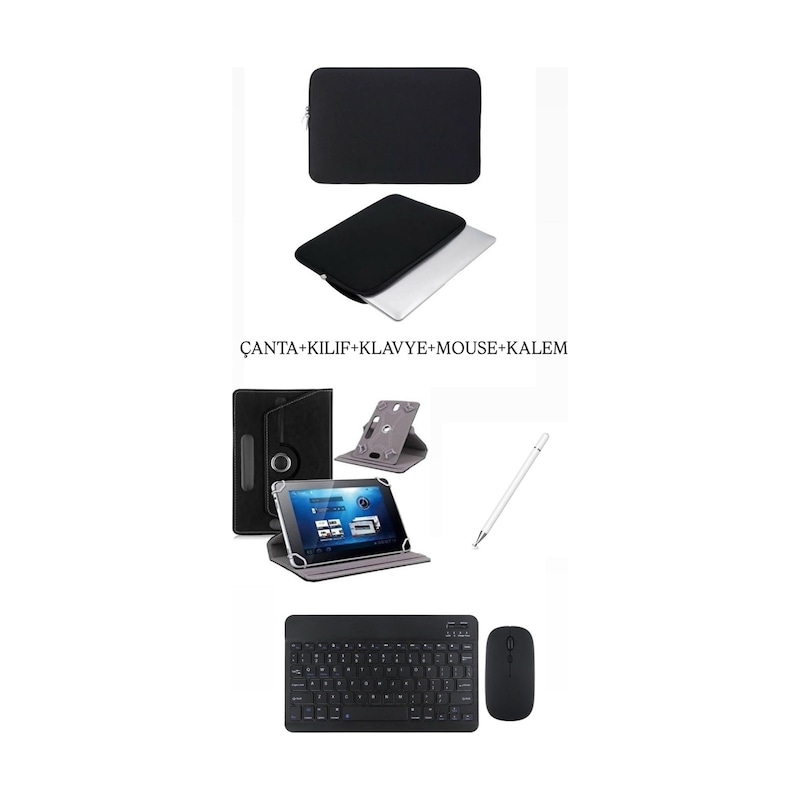Gtx Jaculus 10.4'' Uyumlu 4in1 Set Klavye Mouse Kılıf Kalem Çanta Kılıf Siyah -1