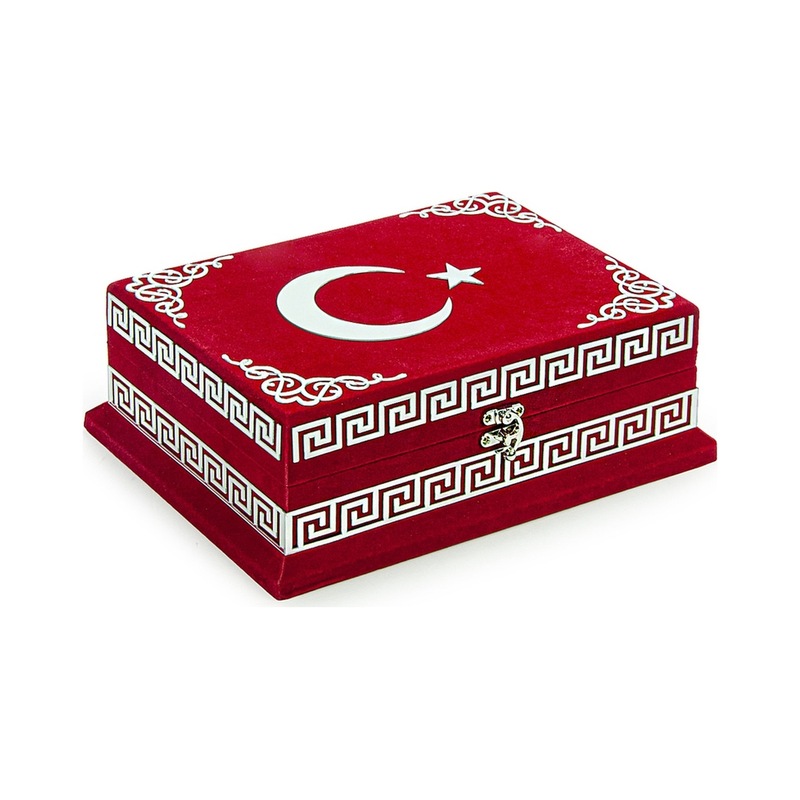 Kadife Sandıklı Ay Yıldız Türkiye Özel Tasarım Kuranı Kerim Seti -1