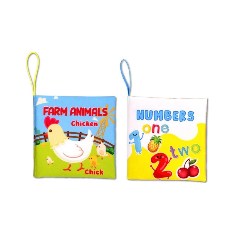 2 Kitap İngilizce Çiftlik Hayvanları Ve Rakamlar Kumaş Sessiz Kitap E119 E128 - Bez Kitap - Eğitici Oyuncak - Yumuşak Ve Hışırtılı -1
