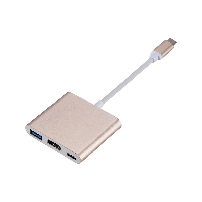 4k 1080p Tip C - Hdmı Uyumlu/ Usb 3.0/ Tip C 3'ü 1 Arada Kablo Dönüştürücü Gold White Wire -1