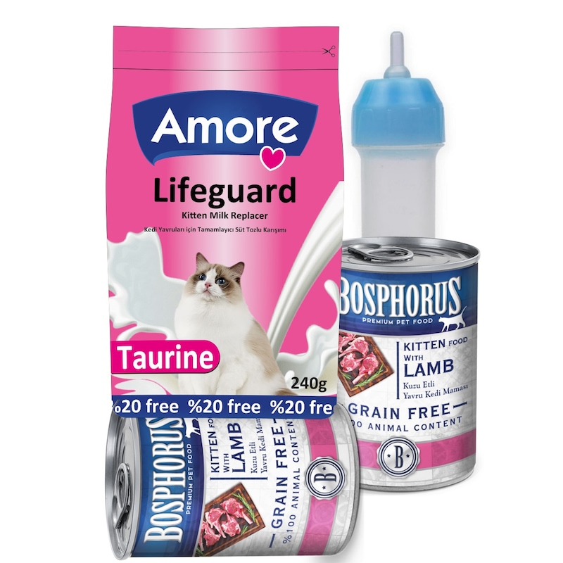 Amore Lifeguard Yavru Kedi Süt Tozu 240 G + Biberon + Kitten Konserve 2 X 415 G -1