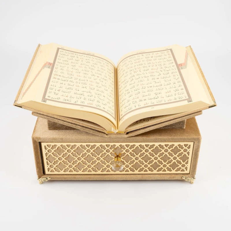 Raşel Kaplama- Çekmeceli Rahleli Kur'an-ı Kerim Orta Boy- Gold -1