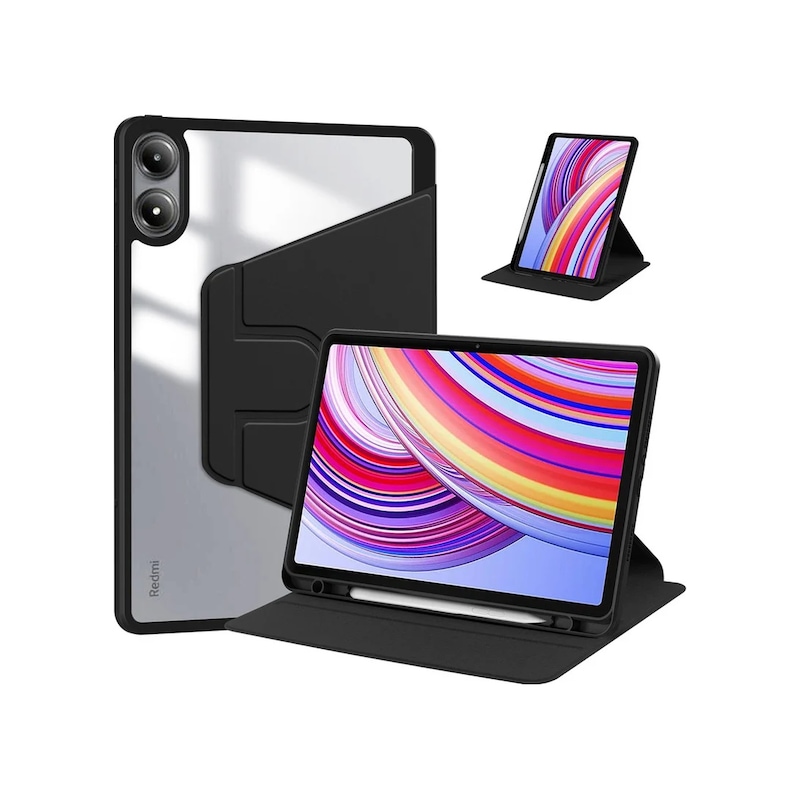 Xiaomi Redmi İçin Pad Pro 12.1 Se 11 8.7 10.6 Inç Kılıf Döner Standı Tablet Black Mi̇pad Uyumlu 6s Pro 12.4 Arka Kapak Black -1