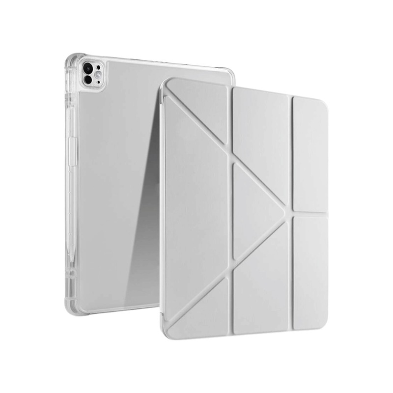 İpad Pro 13 2024 Uyumlu Kalem Bölmeli Akıllı Uyku Modlu Trifolding A2925 / A2926 Tablet Kılıfı Kapaklı Kılıf Gri -1