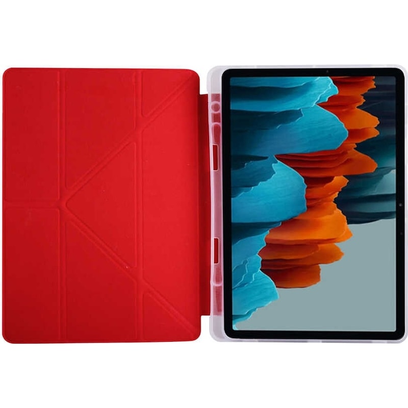 Galaxy Tab S7 Plus T970 Kılıf Uyumlu Zore Tri Folding Kalem Bölmeli Standlı Kılıf-kırmızı Tablet Kılıfı Kirmizi -1