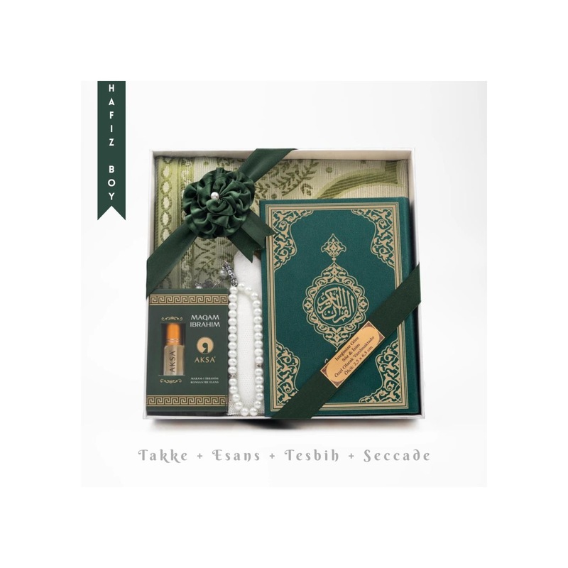 Takke + Esans + Tesbih + Seccade + Kuran Hediye Seti Hafız Boy- Yeşil - 1