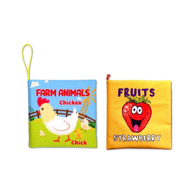 2 Kitap İngilizce Çiftlik Hayvanları Ve Meyveler Kumaş Sessiz Kitap E119 E126 - Bez Kitap - Eğitici Oyuncak - Yumuşak Ve Hışırtılı -1