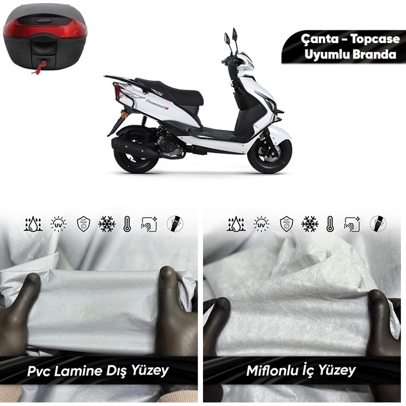 Rks Rosewood 50 Uyumlu Motosiklet Brandası Su Geçirmez Miflonlu Topcase Çanta Uyumlu Motor Branda Mıodel - Arka Çanta Uyumlu Branda-tokalı -1