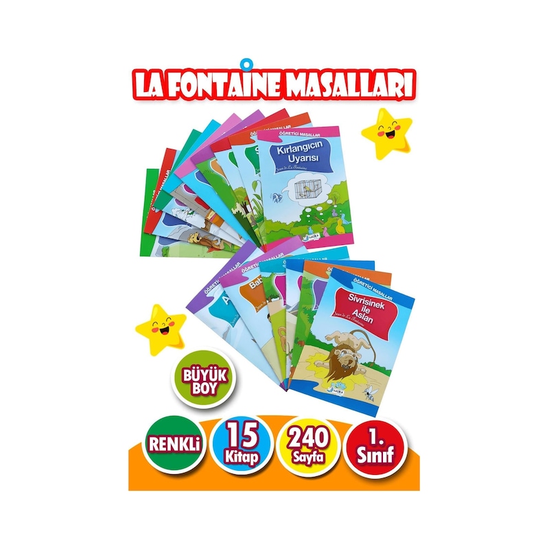 La Fontaine Masalları Seti 1. Sınıflar Için Büyük Boy Resimli 15 Kitap -1